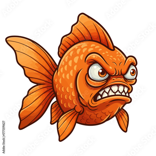 Cartoon Angry Goldfish Character Snarling and Showing Sharp Teeth