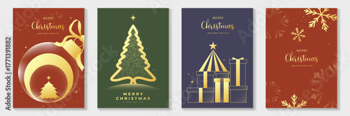 Minimal geometric Christmas card vector pack with tree, bauble and gift box designs, ideal for modern greeting cards, festive invitations and seasonal decorations