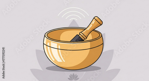 Singing bowl with mallet, a simple vector illustration for meditation, relaxation, and mindfulness practices