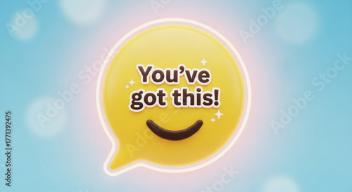 A cheerful motivational message in a yellow speech bubble with the text youve got this and a smiley face on a blue background