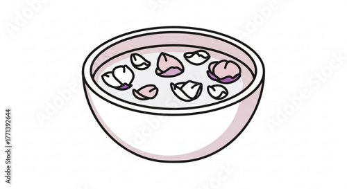 A bowl of flower petals floating in water, creating a serene and minimalist spalike atmosphere for relaxation