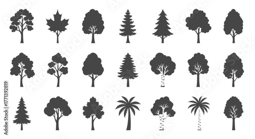 Trees silhouette collection botanical set nature shapes