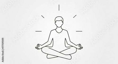 A person in a lotus position meditating with light rays emanating from their head mindfulness and wellness