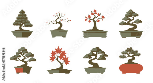 Exquisite Collection of Bonsai Trees Decorative Icons Set