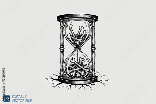Hourglass with Bones - A Symbol of Mortality and Passing Time.