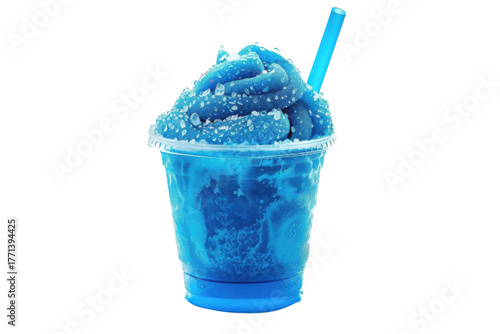 A blue slushie with a straw on transparent background