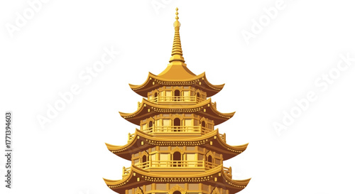 Majestic Golden Pagoda Intricate Multi-Tiered Asian Architectural Landmark, Symbolizing Eastern Cultural Heritage and Spiritual Grandeur