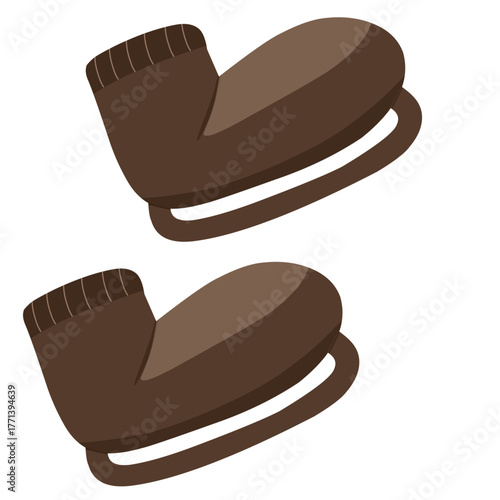 Illustration of a pair of brown shoes for ice skating, element for winter theme, vacation, or sport hobby