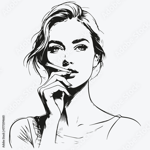 woman smoking cigarette sketch illustration vector