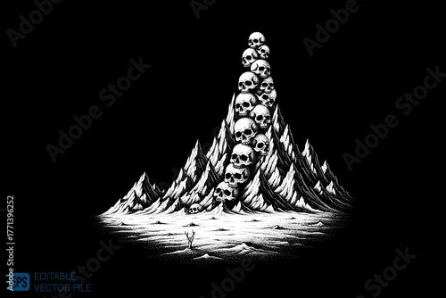 Towering Skull Mountain in a Stark Monochrome Landscape.