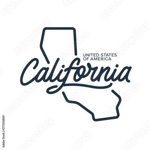 California. Hand drawn USA state name silhouette on white background. Modern typography for t shirt prints, posters, stickers, cards, souvenirs. Vector vintage illustration.