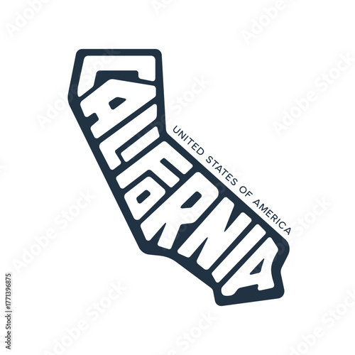 California. Hand drawn USA state name silhouette on white background. Modern typography for t shirt prints, posters, stickers, cards, souvenirs. Vector vintage illustration.