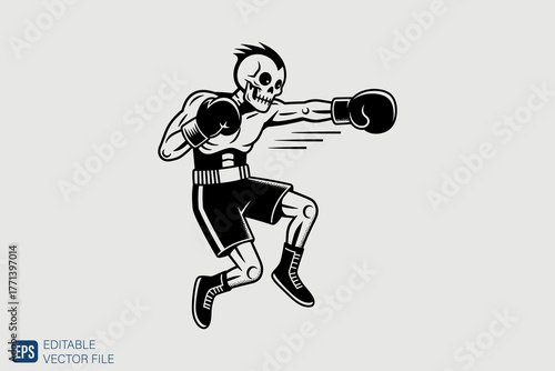 Dynamic Skeleton Boxer Delivering a Powerful Punch in a Classic