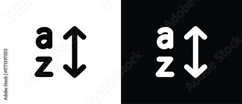 Sort icon. Flat vector icon for sorting data alphabetically or numerically. Toolbar icon. Black and white ribbon tool icon. Ideal for UI/UX designs with transparent and black backgrounds.