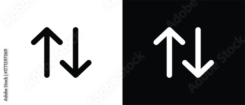 Move settings icon. Flat vector icon for changing up or down. Toolbar icon. Black and white ribbon tool icon. Ideal for UI and UX design with transparent and black backgrounds.