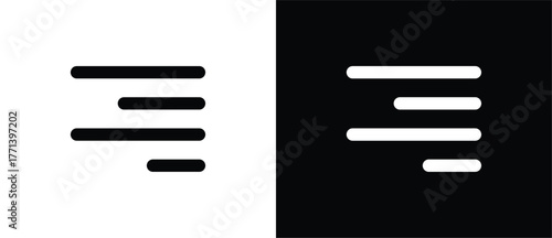 Right-align text icon. Flat vector icon for right-aligning text. Toolbar icon. Black and white ribbon tool icon. Ideal for UI/UX design with transparent and black backgrounds.