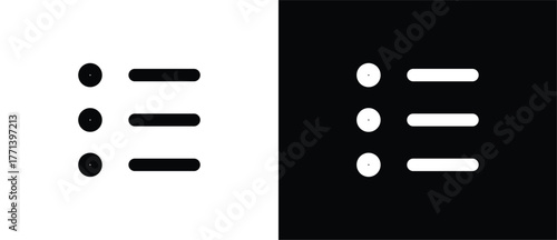 Text bullet icon. Flat vector icon for automatic bullet text. Toolbar icon. Black and white ribbon tool icon. Ideal for UI/UX design with transparent and black backgrounds.
