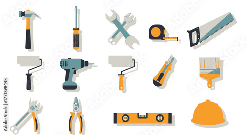Handyman Toolkit Flat Design Set for Construction Maintenance Projects Illustration