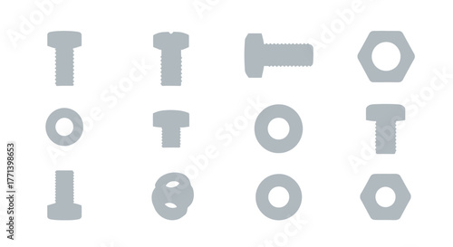 Silhouette Collection of Fasteners Bolts Nuts Washers and Hardware Elements
