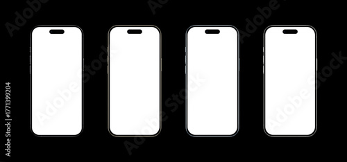 Smartphones with Blank Screens in Silver, Gold, Blue and Graphite Isolated on Black