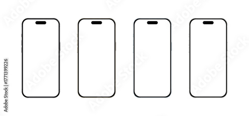 Four Various Colored Mobile Phones with Blank White Screens for App Mockups