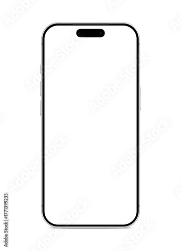 Frameless Mobile Phone with Blank Screen, Isolated on White Background