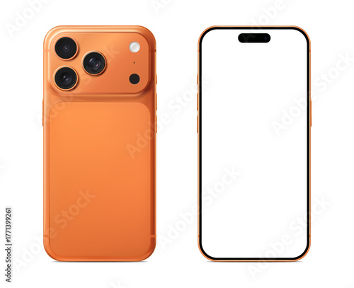 Modern Smartphone with Three Camera Lenses and Blank White Screen Isolated