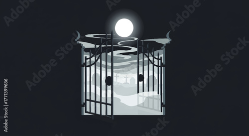 Mysterious Gateway Under a Full Moon