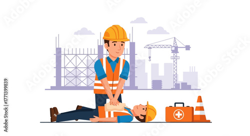 First Aid for Injured Construction Worker in Workplace Scene