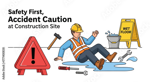Safety First, Accident Caution at Construction Site A Detailed Visual Guide