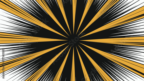 Radial background with black center and yellow and white lines emanating outwards rapidly outward effect