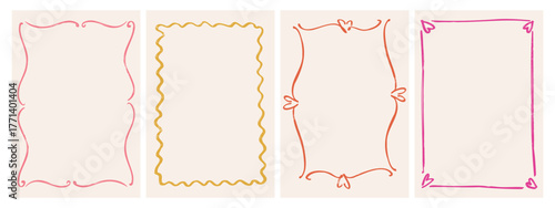 Hand-drawn vintage cards with frames for Valentine s Day, weddings, and invitations. Vector illustration. Playful sketch-style frames.