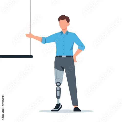 Young professional man with a prosthetic leg giving a presentation.