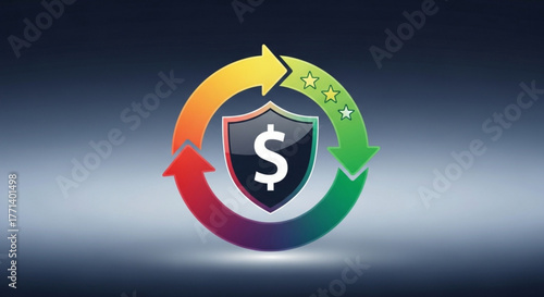 Financial security investment protection cycle dollar shield rating arrows concept graphic design