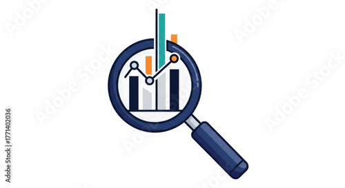 Data analysis business intelligence with magnifying glass for market research and graph analysis concept