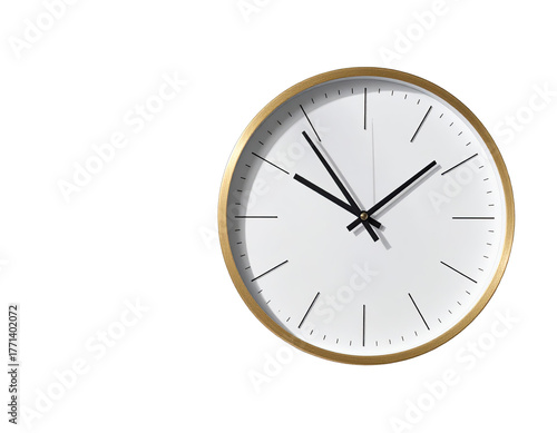 Wallpaper Mural Minimalist wall clock, white face, gold trim on black backdrop Torontodigital.ca