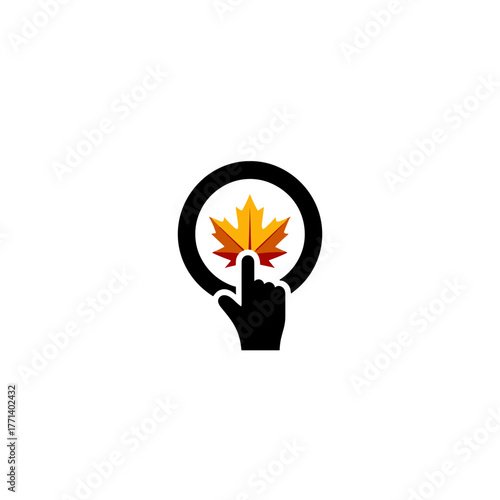 Hand pressing leaf button in autumn theme for Buy now leaf button  