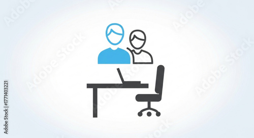 Office coworker collaboration meeting teamwork presentation training workspace desk laptop chair