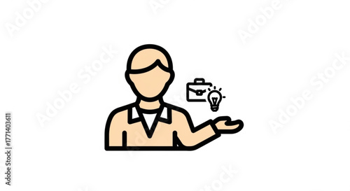 Businesswoman presenting idea with briefcase and lightbulb for business solutions and innovation concept