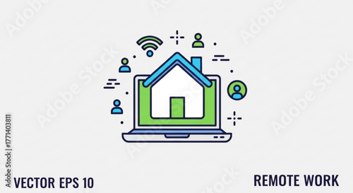Remote work from home concept on laptop for online meeting and collaboration with team members network