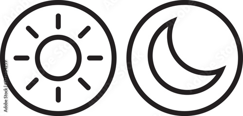 Sun and moon icons set. dark and light mode icons. Screen brightness and contrast level signs. Sun and moon icon vector day and night icon set. dark and light mode icons