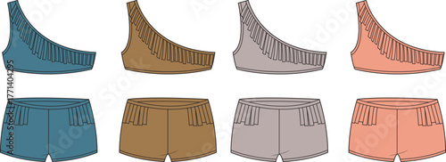 Colorful Fringe Fashion A Vibrant Collection of Shorts and Tops