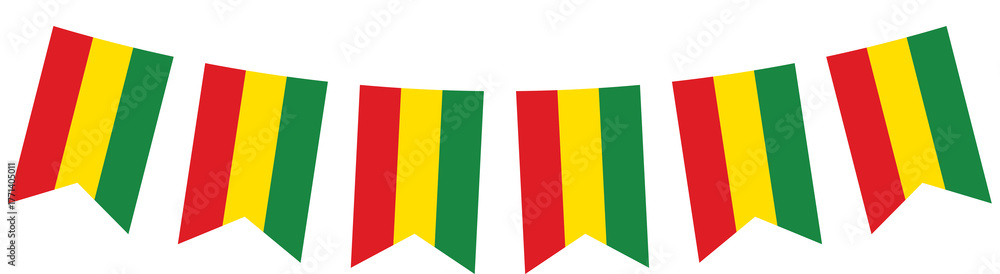 Fototapeta premium Red, yellow and green colored party bunting as the colors of the Black History Month flag. Flat design illustration.