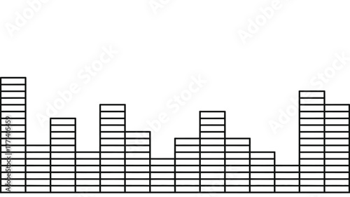 Graphic representation of a sound equalizer with black bars against a white background display showing levels