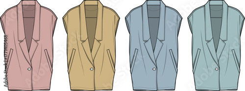 Collection of Sleeveless Blazer Jackets in Various Pastel Hues and Styles