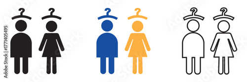 Men s and women s thin line changing rooms icon. Isolated on white backgrond. Vector Illustration