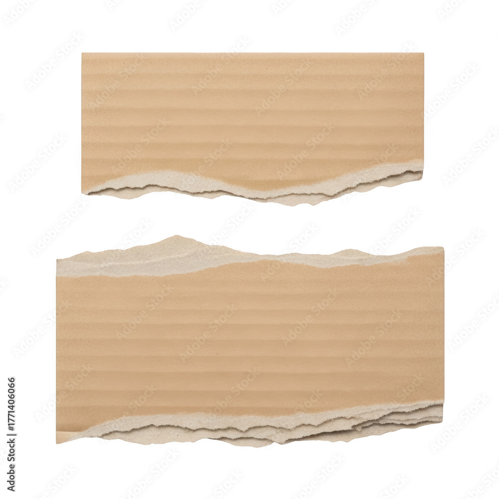 Fototapeta premium Two pieces of ripped brown cardboard with rough edges isolated on transparent background