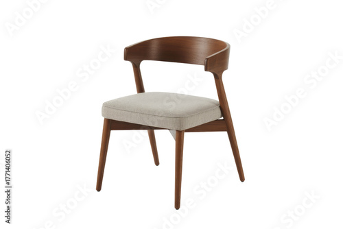 Wallpaper Mural A stylish modern dining chair featuring a curved dark wood frame and a comfortable light gray upholstered seat. Perfect for contemporary interiors. background removed Torontodigital.ca
