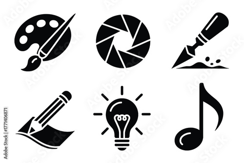 Art and Creativity Icons Set on White Background Keywords: art, creativity, design, icons