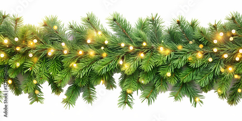 3d illustration of a festive christmas garland with warm, glowing fairy lights, perfect for holiday decorations and winter celebrations, isolated on transparent background
